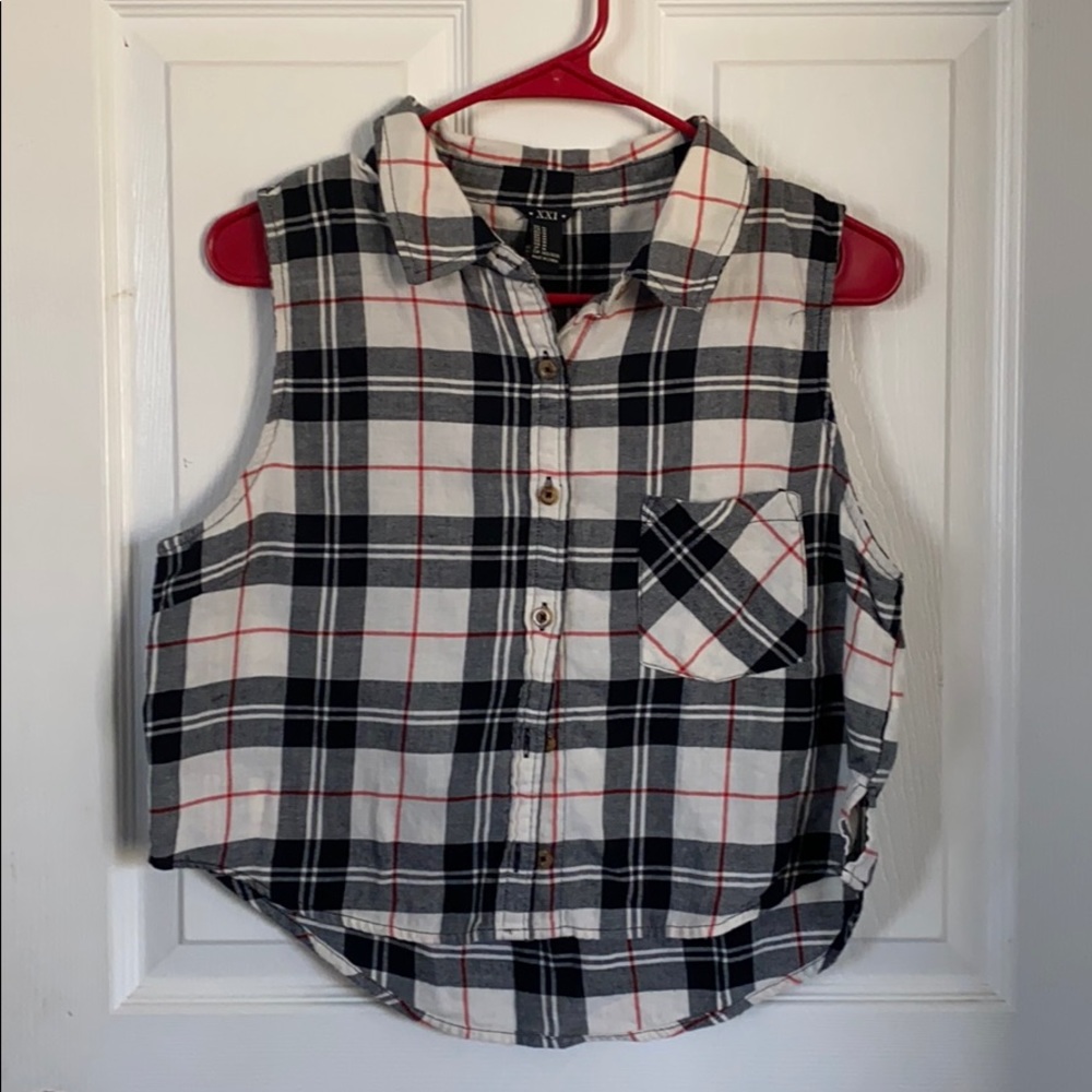 White, black and red shirt